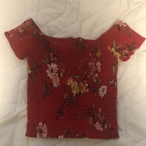 Red floral off the shoulder crop top